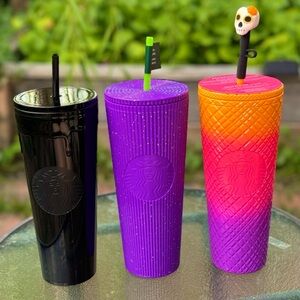 Starbucks 2024 Halloween Pleated Glow, Skull Jewel & Drip Black Cold Cup Tumbler